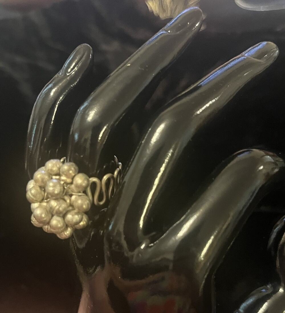 VTG Silver Tone Cha Cha Ring Dangle Ball Beads Adjustable Boho Y2k 90s Size 7-11